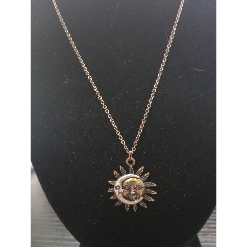 Claire's Sun Moon Celestial Face Pendant Necklace Silver Tone Adjustable